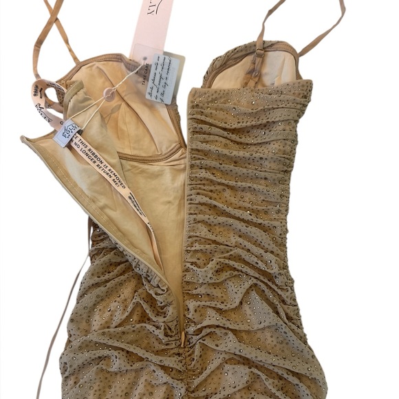 Oh Polly Plunge Mini Dress in Gold - Picture 10 of 13